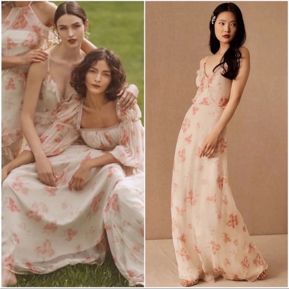 ANTHROPOLOGIE BHLDN Blush Floral Chiffon Ruffle Maxi Dress Bridesmaid Gown NWT - Picture 10 of 11